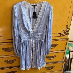 Maje Sky Blue Dress with White Embroidery